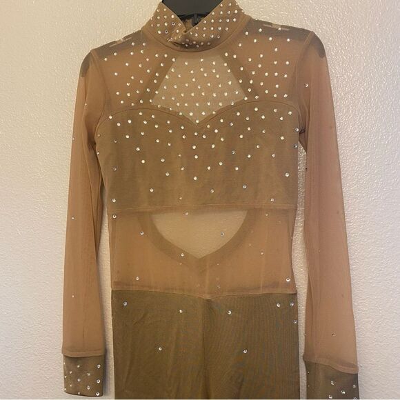 The Line up dance costume JUPELA UNITARD tan beige custom rhinestone SA adult - Picture 4 of 12